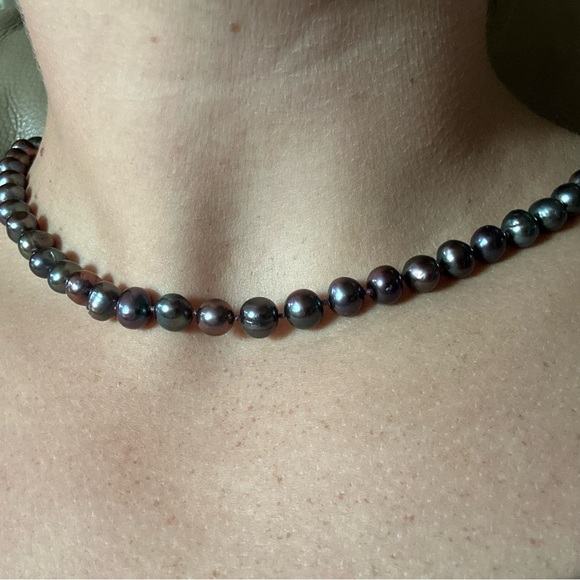 Peacock dye Pearl Necklace 925 clasp - Picture 2 of 5